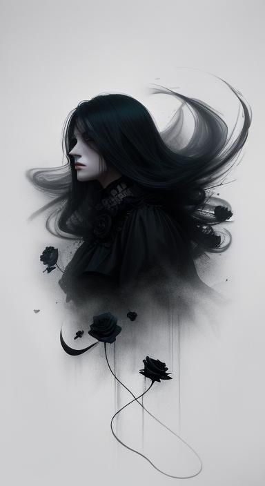 Mysterious Woman with Rose in Dark Romanticism Style