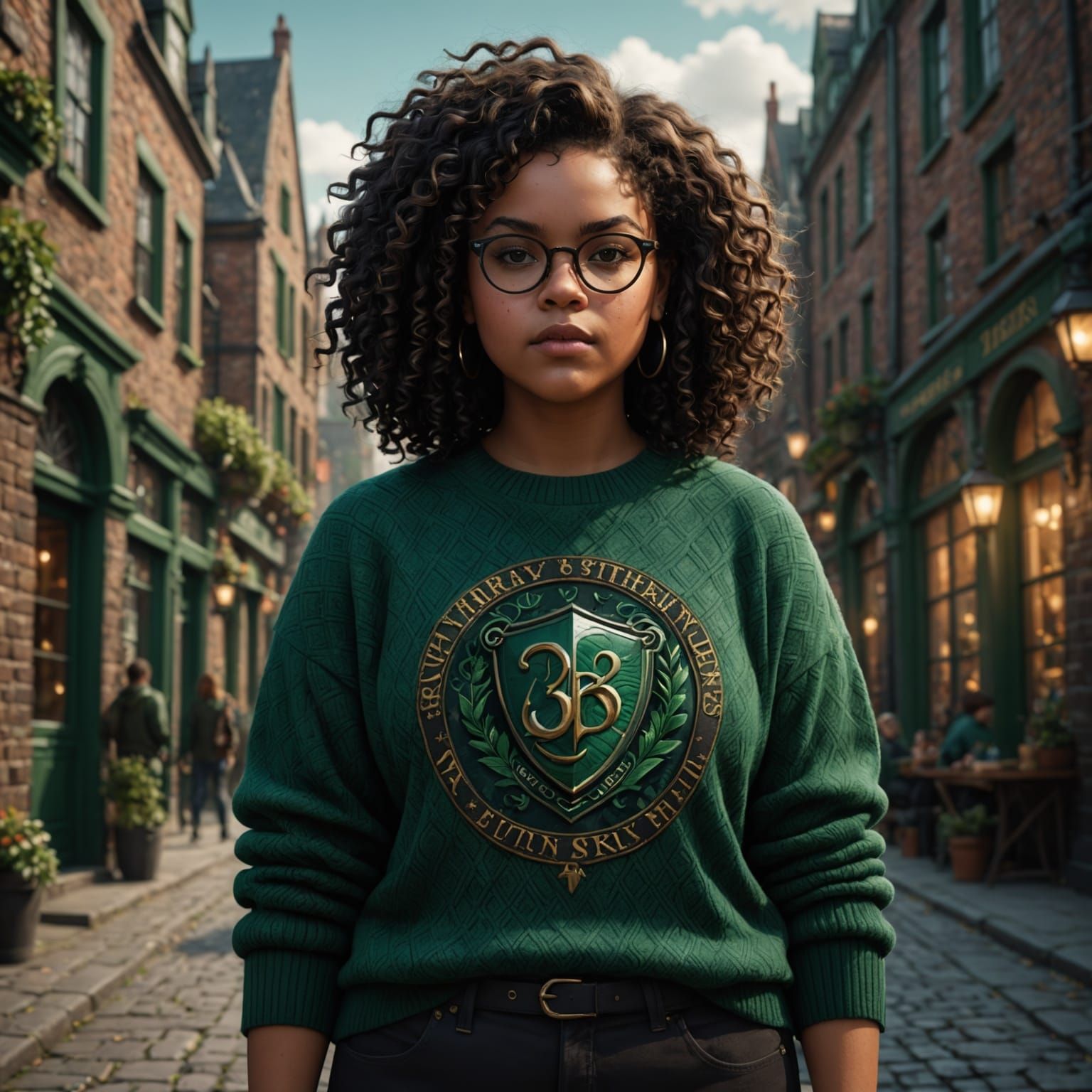 Fantastical Chubby Girl in Slytherin Sweater, Matte Painting