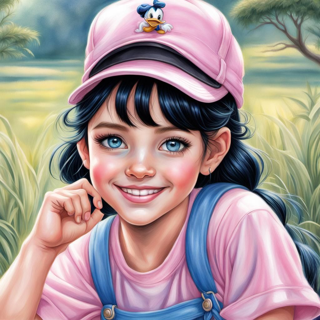 Smiling Girl in Summer: Digital Colored Pencil Art