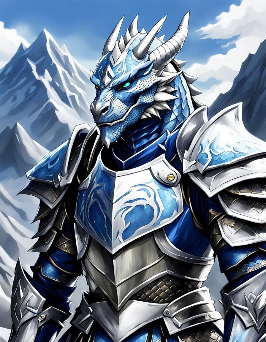 Dragonborn Paladin Portrait in Anime Style