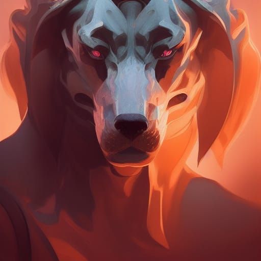 Hyperdetailed Cerberus Portrait in Triadic Colors