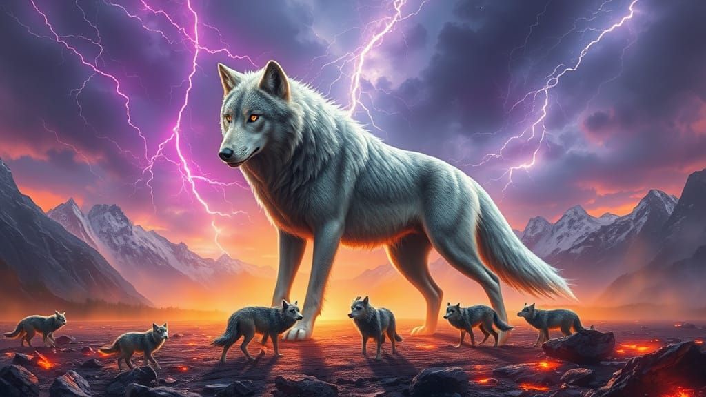 Gigantic Wolf in Valley of Golden Mist