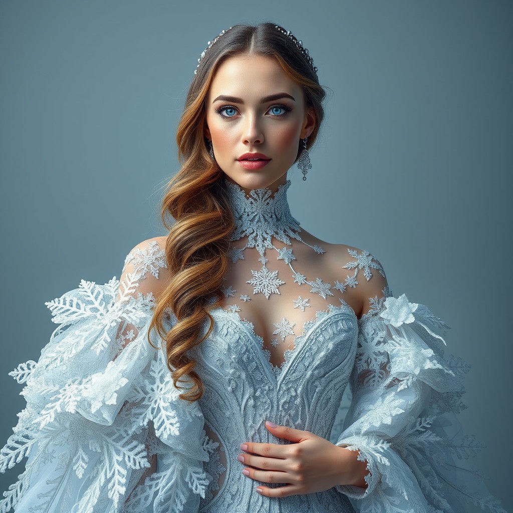 Snowflake Gown: A Hyperrealistic Portrait