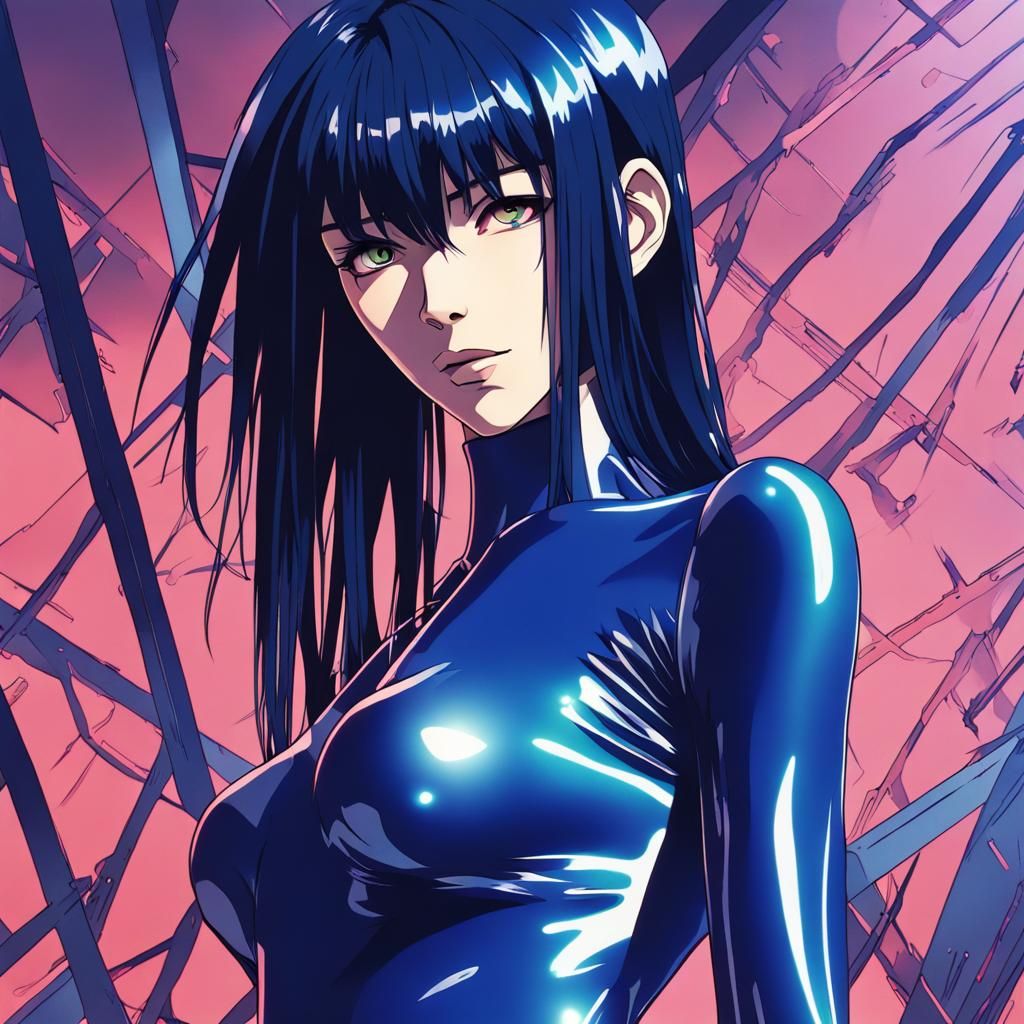 Androgynous Figure in Latex Plugsuit, Cel Shading Style