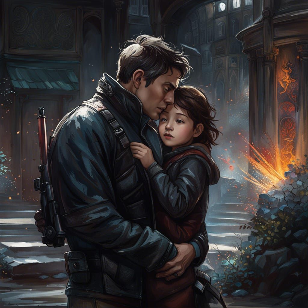 Father and Son Hug: Neo-Victorian Editorial Art