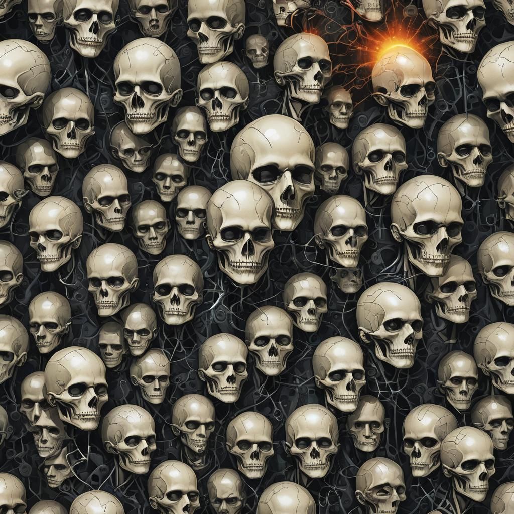 Surreal Cyberpunk Hall of Heads in Dreamscape