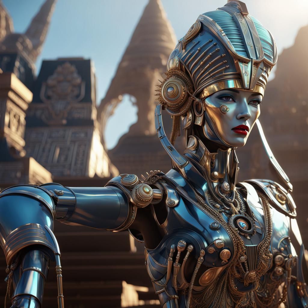Futuristic Egyptian Robot with Chrome Finish