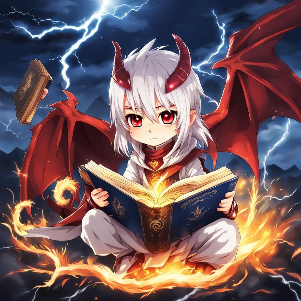 Chibi Lightning Dragon Casting Spell in Anime Style