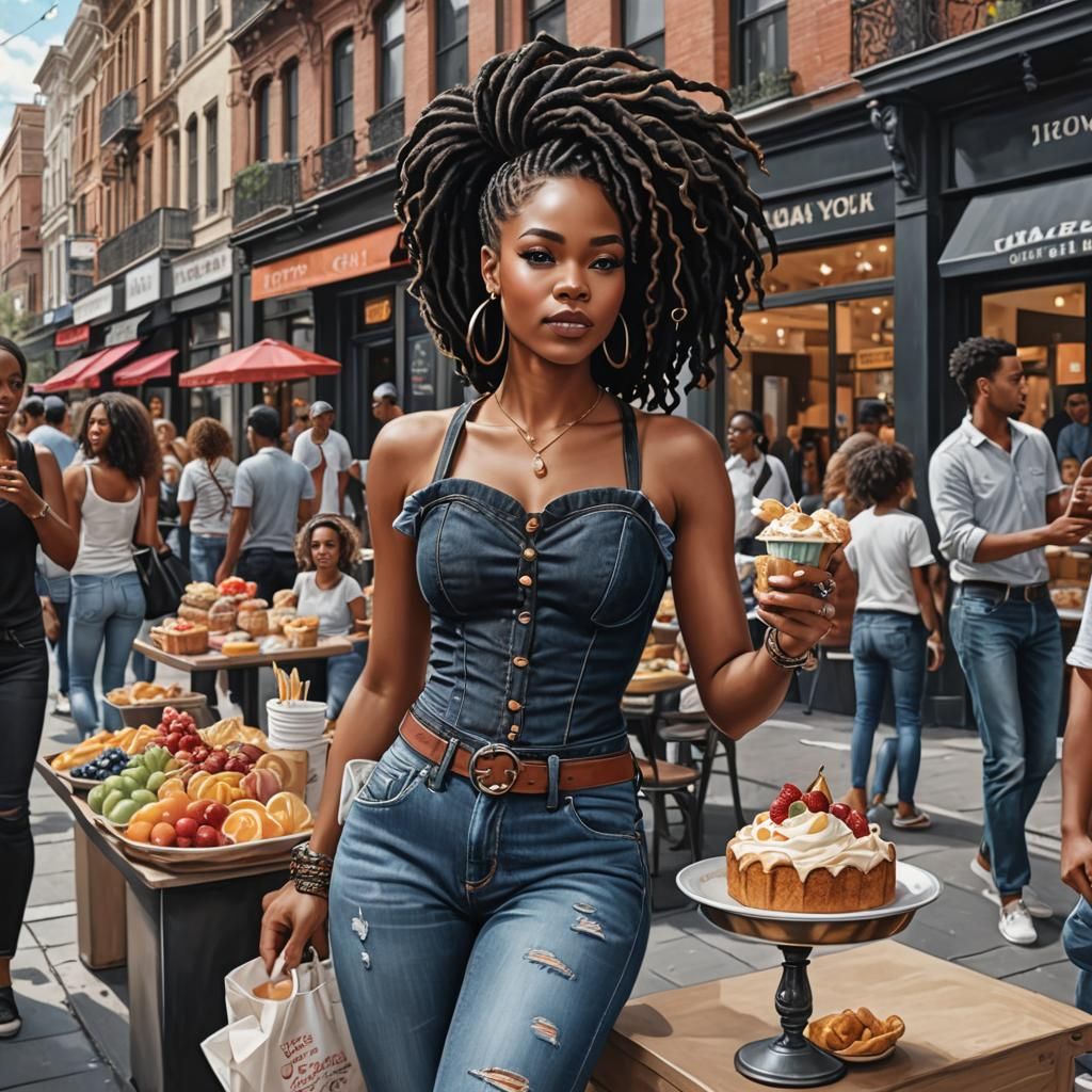 Stylish Black Woman Shopping in City Street: Hyperrealistic ...