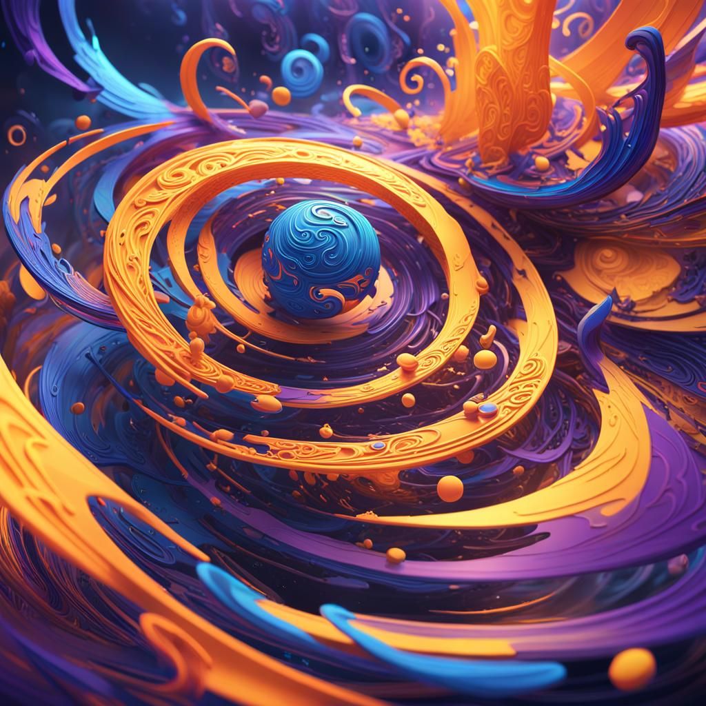 Surreal 3D Art: Swirling Words in Neon Colors