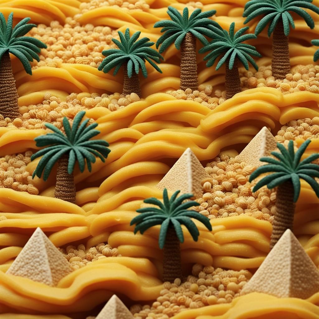 Surreal Desert Landscape with Cereal Sand and Pasta Palms