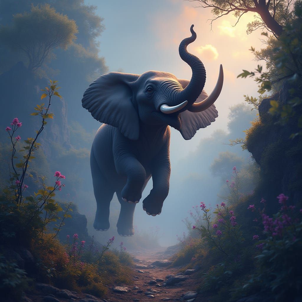 Fantasy Flying Elephant in Detailed Matte Painting