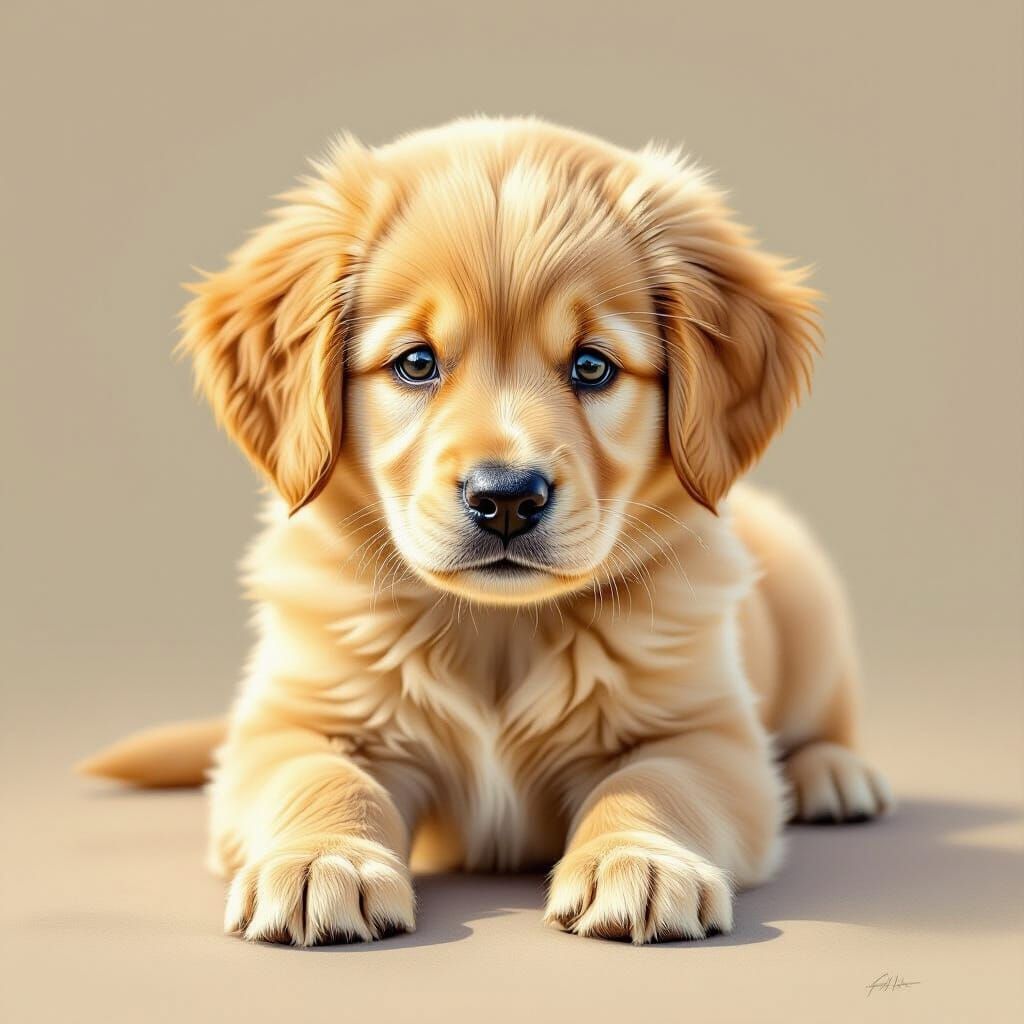 Adorable Golden Retriever Puppy Pencil Drawing