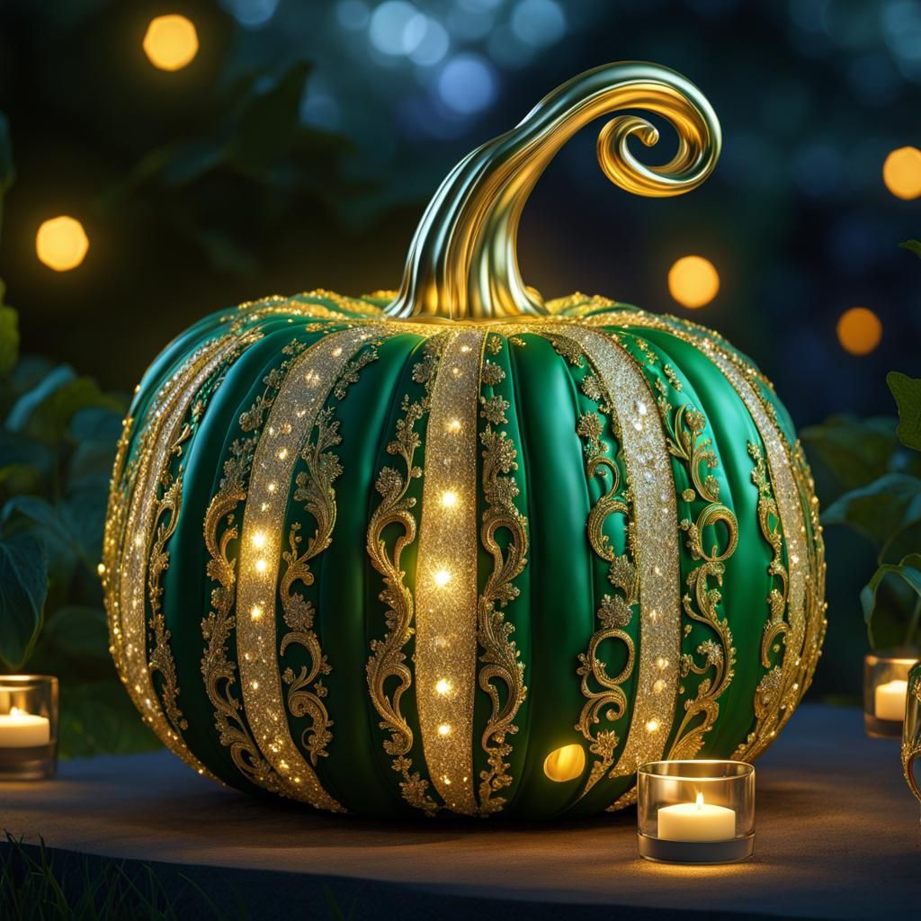 Glitter Pumpkin in Garden, Rococo Digital Art