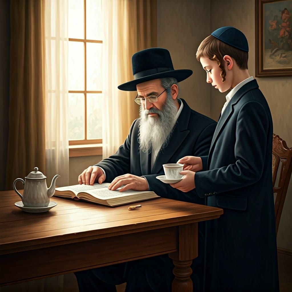 Respectful Son Serves Father, Painterly Style