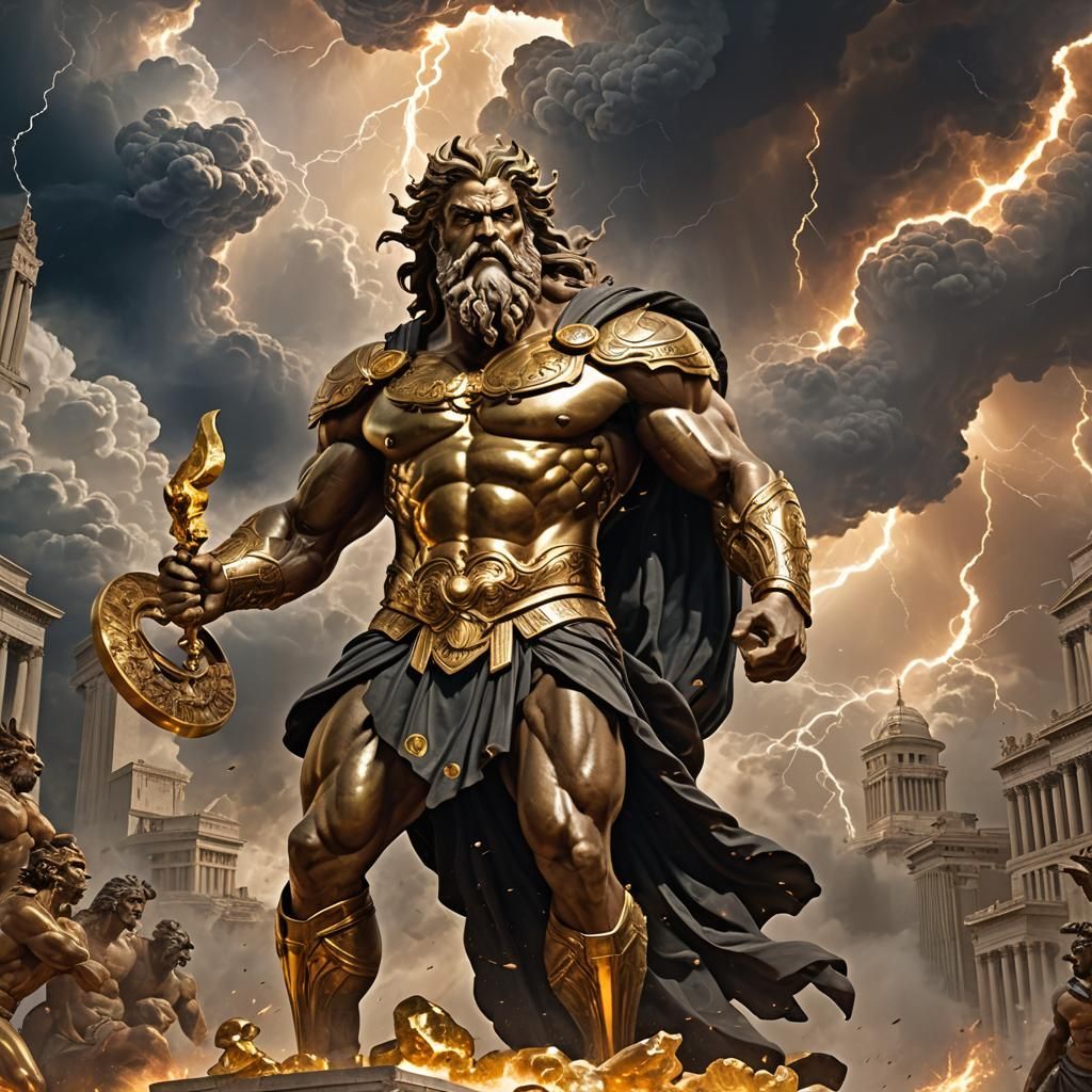 Zeus Summons a Storm Over Olympus as Dark Fantasy Art