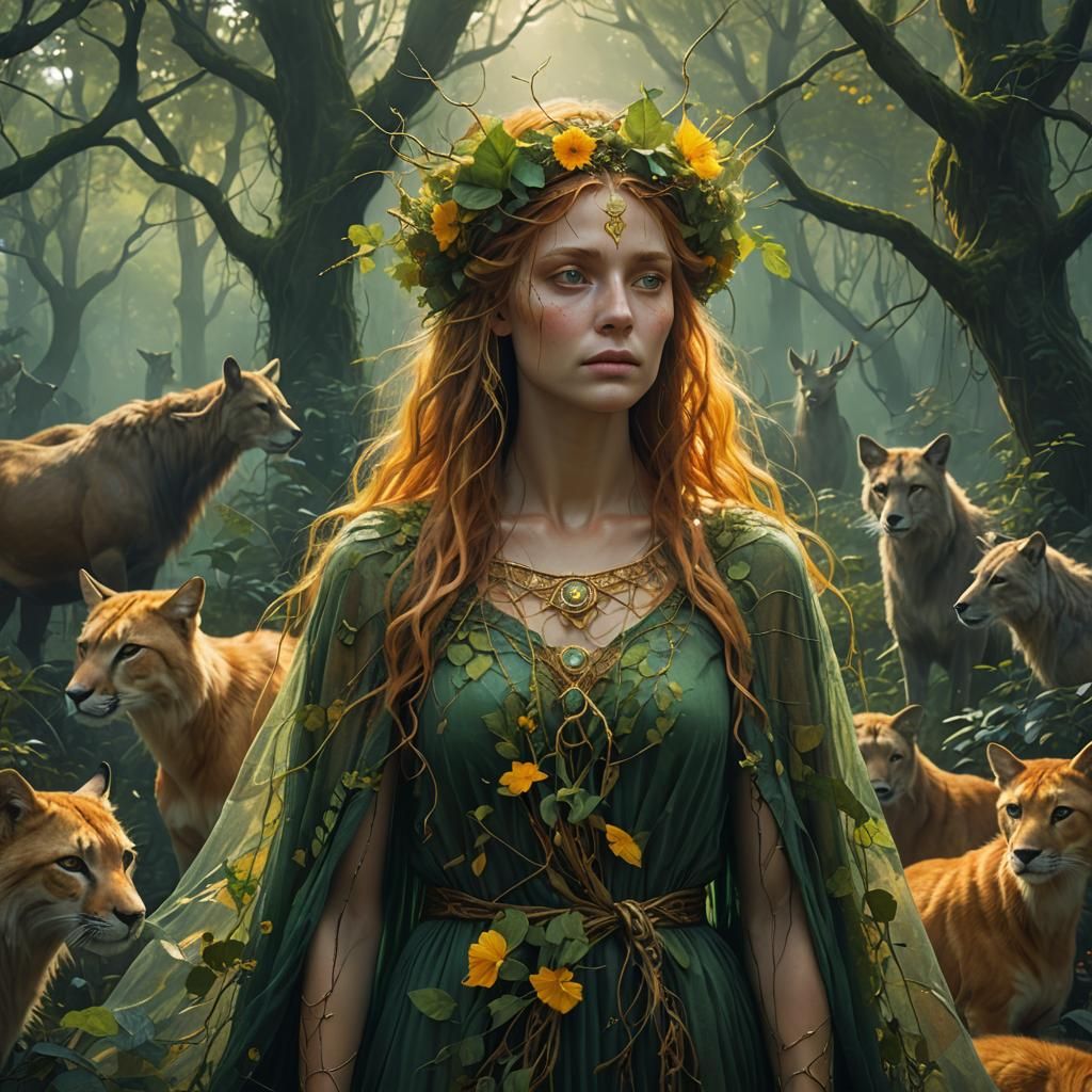 Nature Goddess in Lush Forest: Digital Art