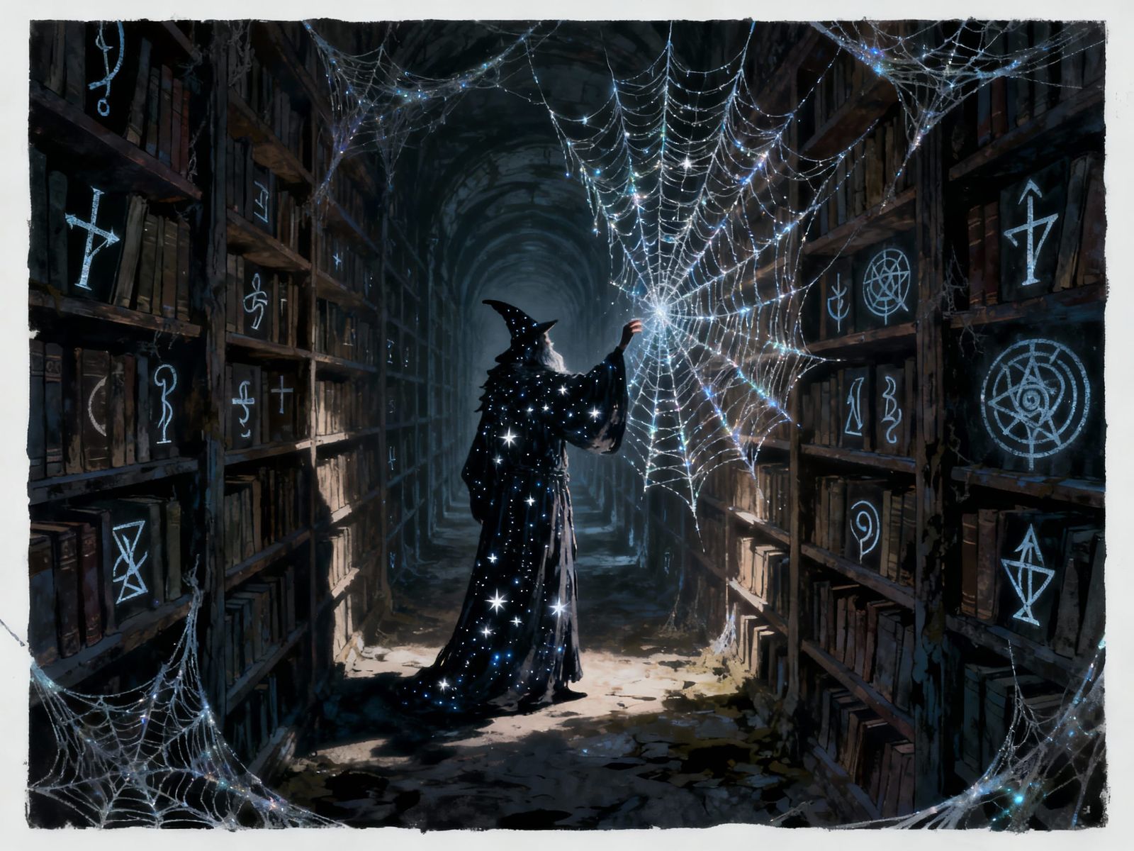 Wizard Weaves Starlight Cobwebs in Infinite Library