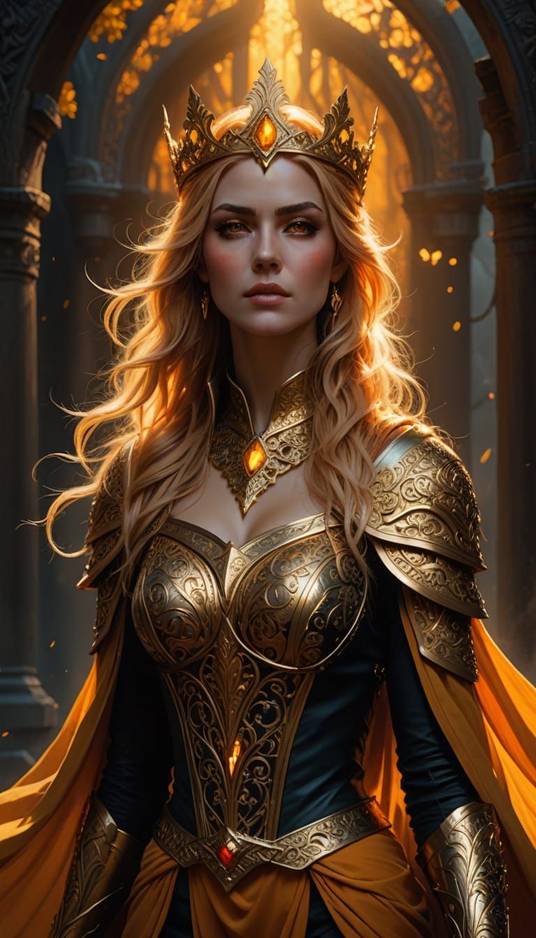 Golden Queen of Light and Mist in Fantasy Art Style
