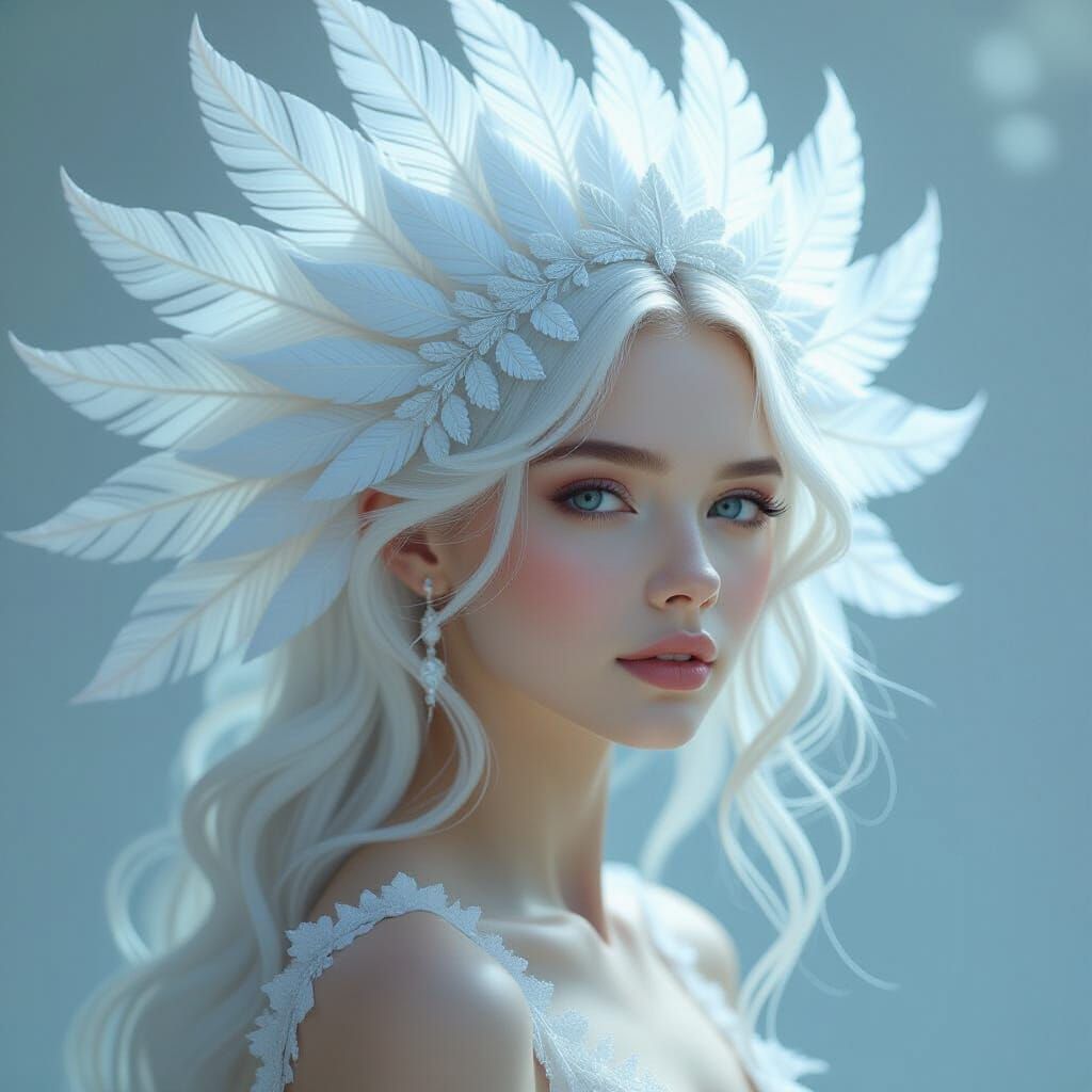 Ethereal Celestial Being with Iridescent Feather Halo