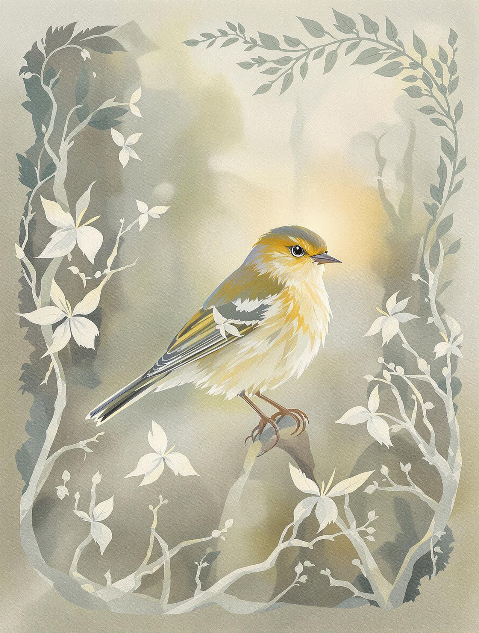 Ethereal Bachman's Warbler in Soft Pastel, Velvety Texture