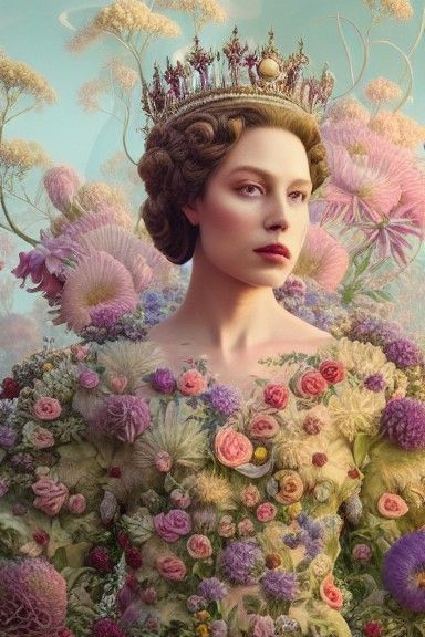 Queen of England Portrait in Rococo Fairycore Style