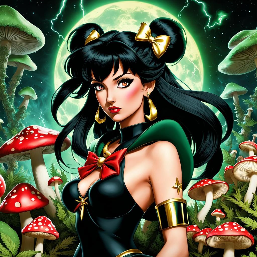Sailor Pluto Surrounded by Magical Forest Elements