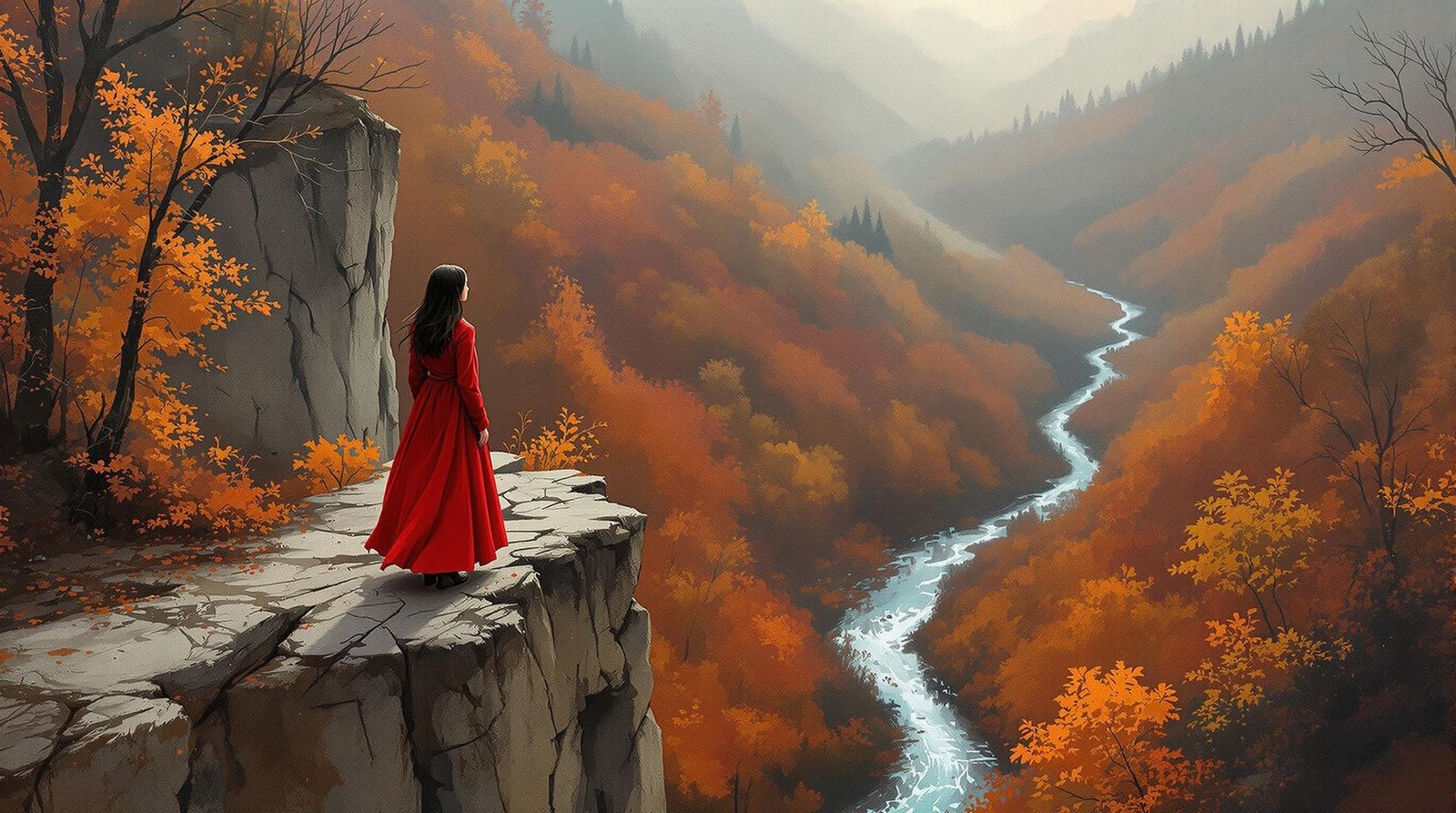 Ethereal Autumn Scene in Impressionistic Style