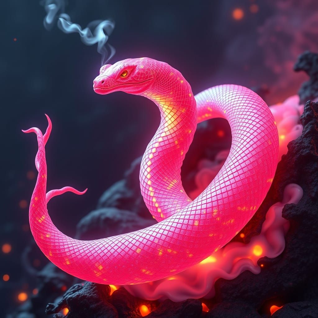 Futuristic Lava Eel in Iridescent 3D Anime Art