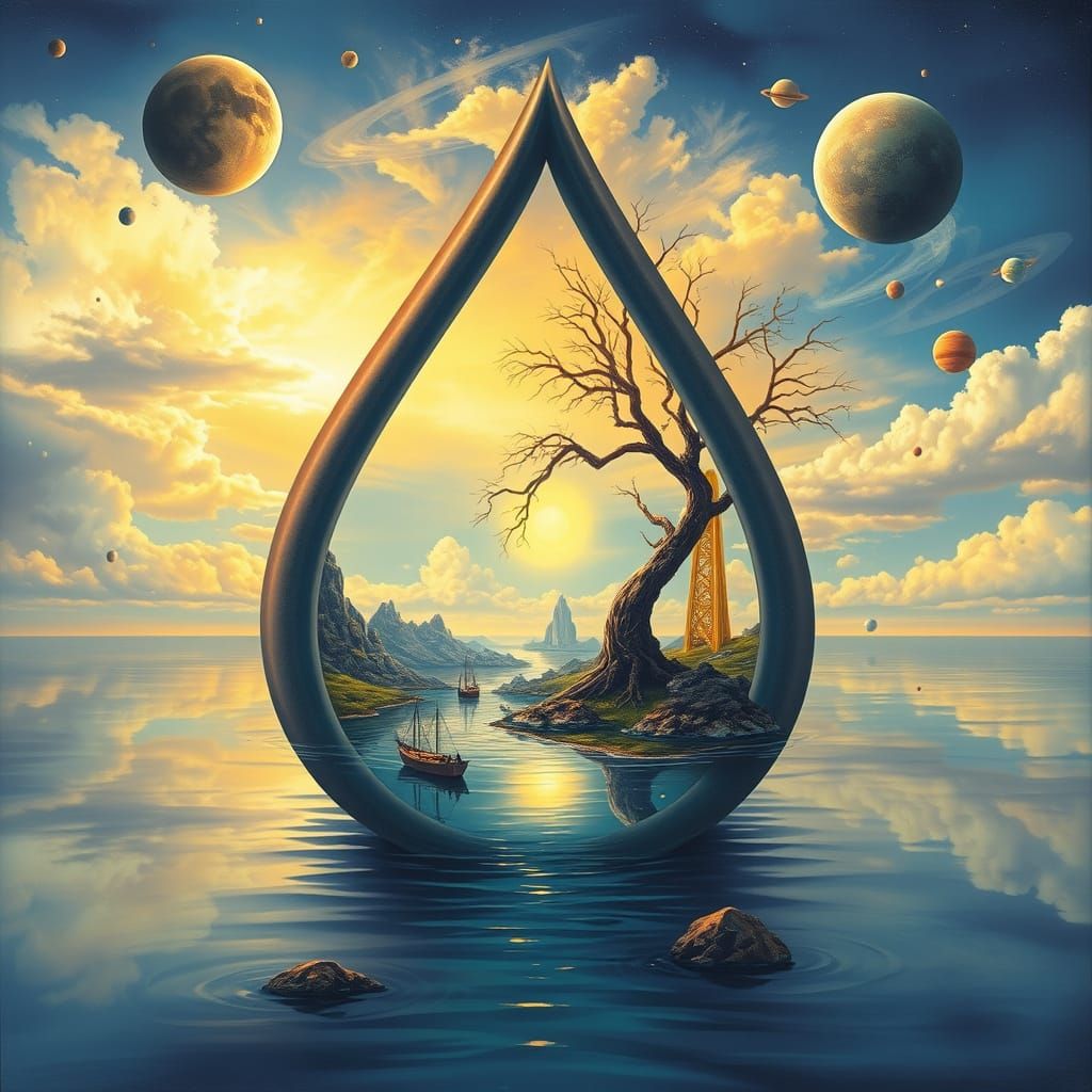 Surreal Seascape: Colossal Structure in Cosmic Style