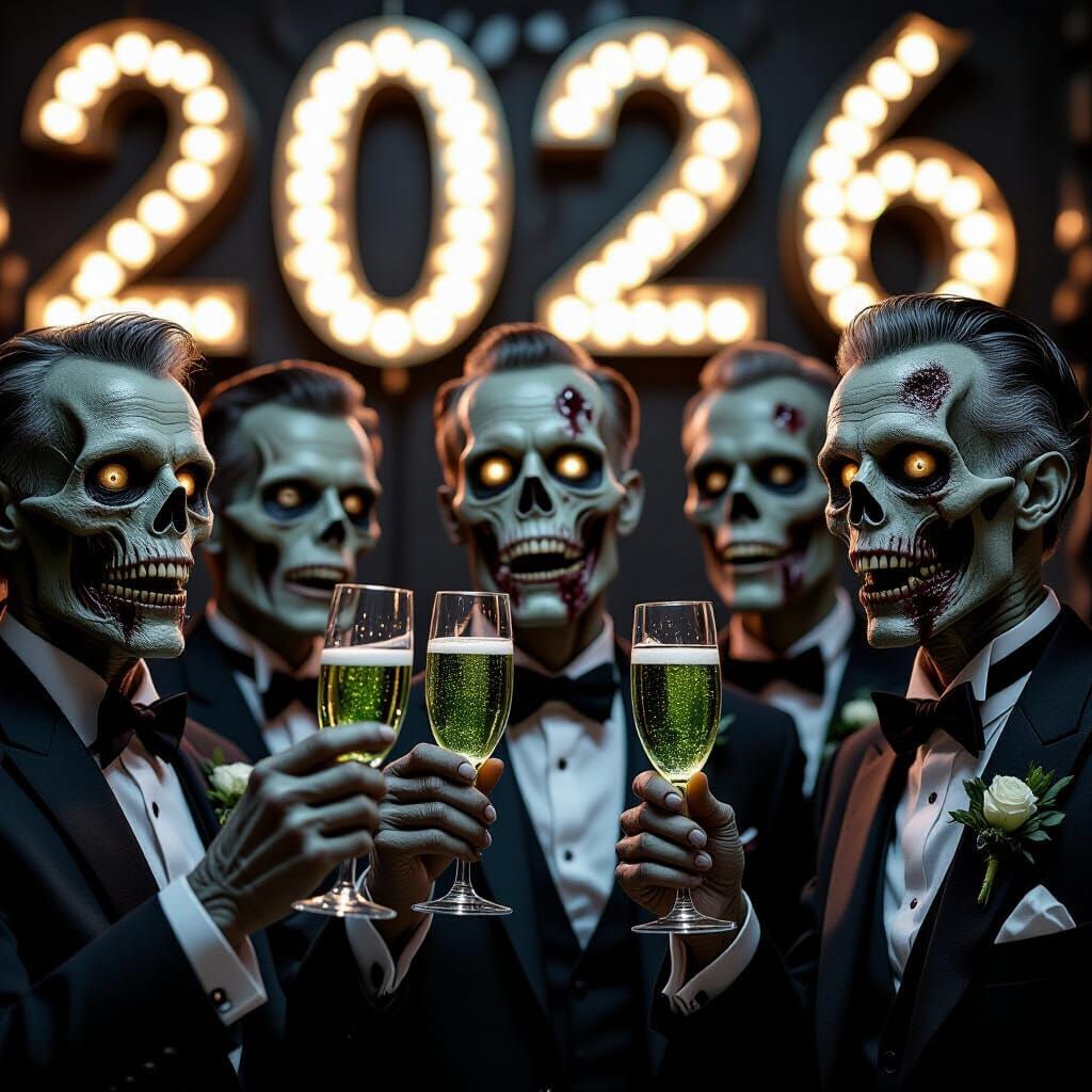 Dapper Zombies Toasting with Green Elixir