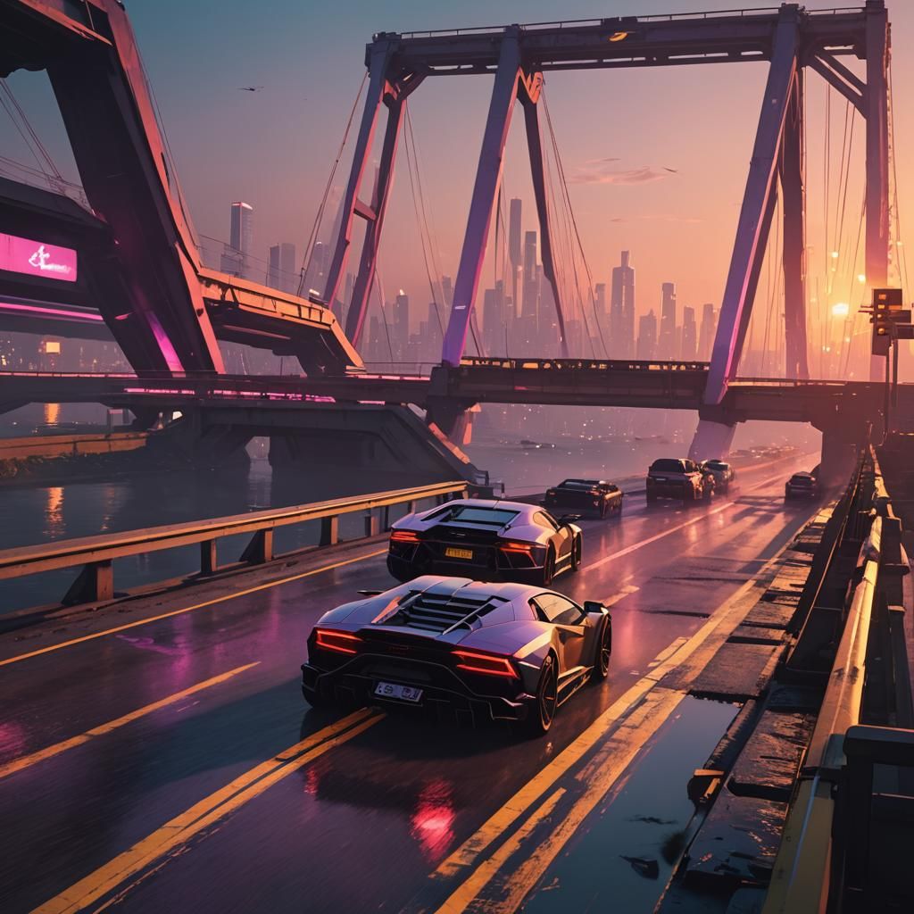 Cyberpunk Lamborghini at Sunset in 2099 Style