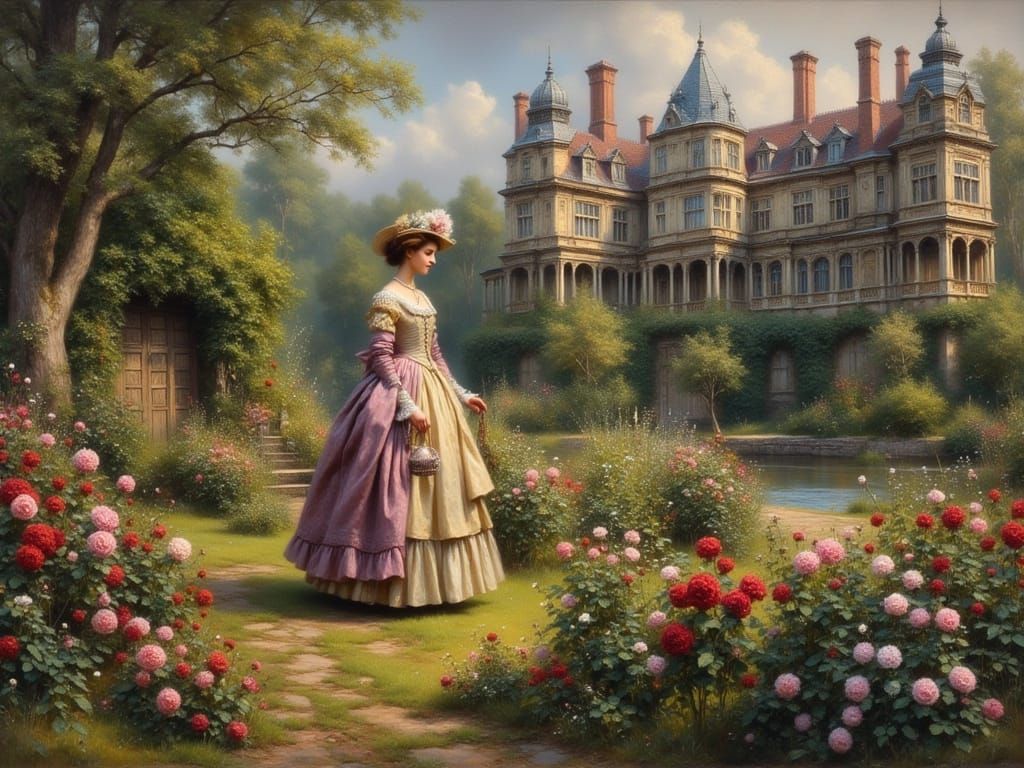 Elegant Lady in Victorian Splendor, a Classical Painting