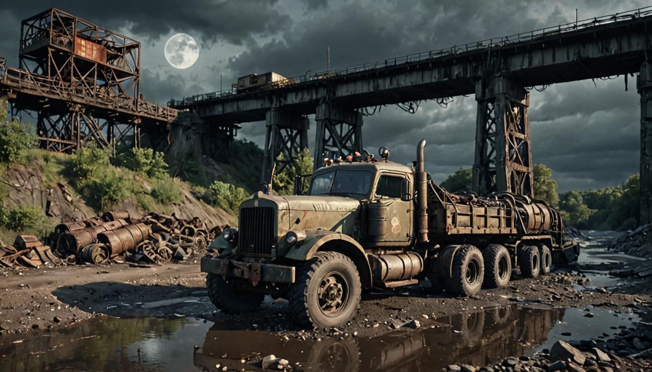 Dieselpunk Military Truck in Ruined Wasteland