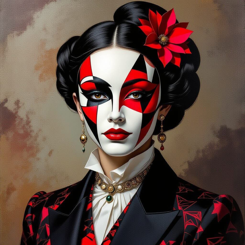 Abstract Mask in Red and Black, Modern Art