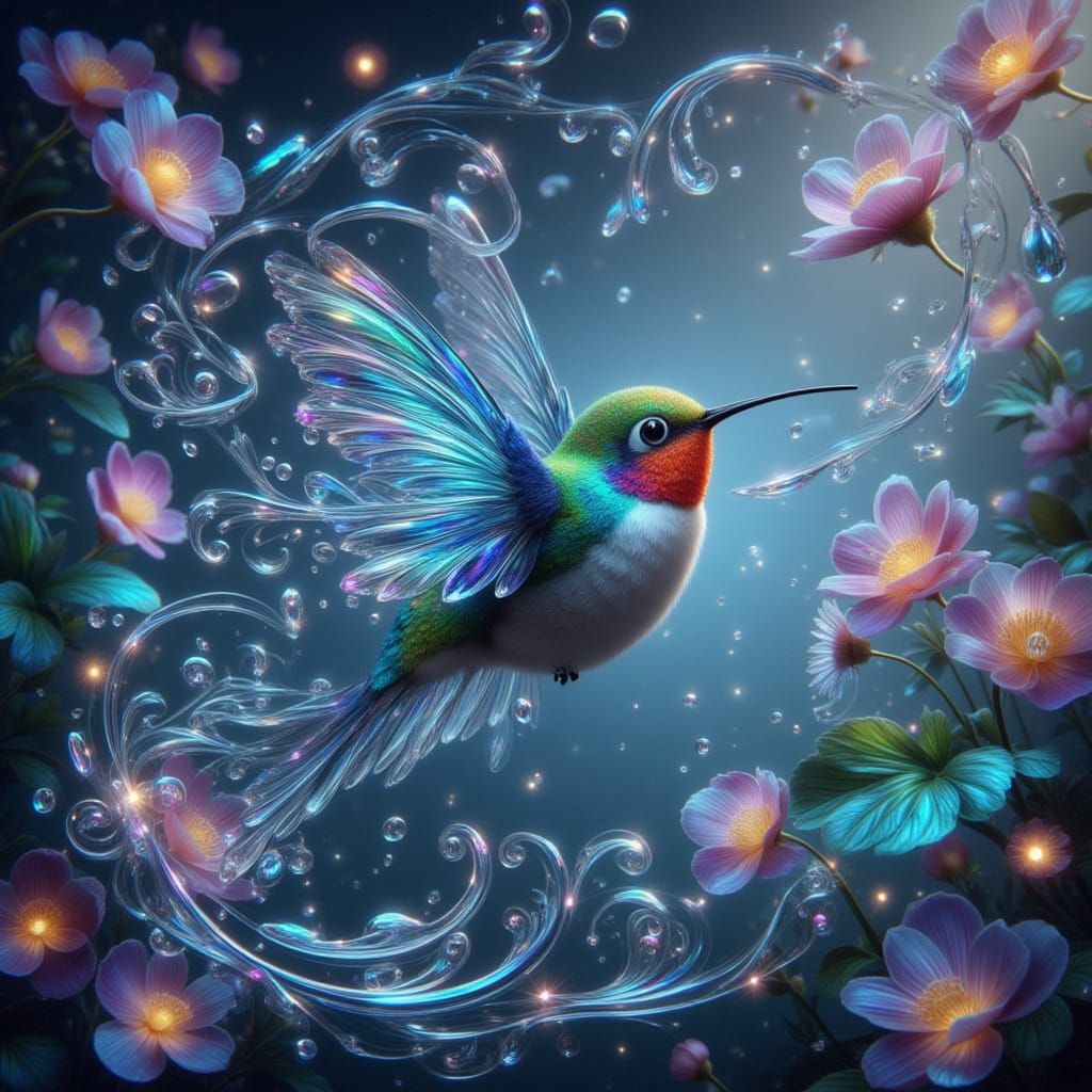Magical Hummingbird with Crystal Tears in Fairy Garden