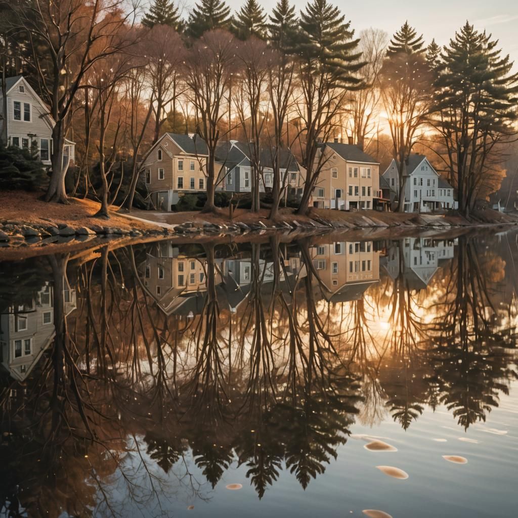 Surreal Maine Town Mirrored in River