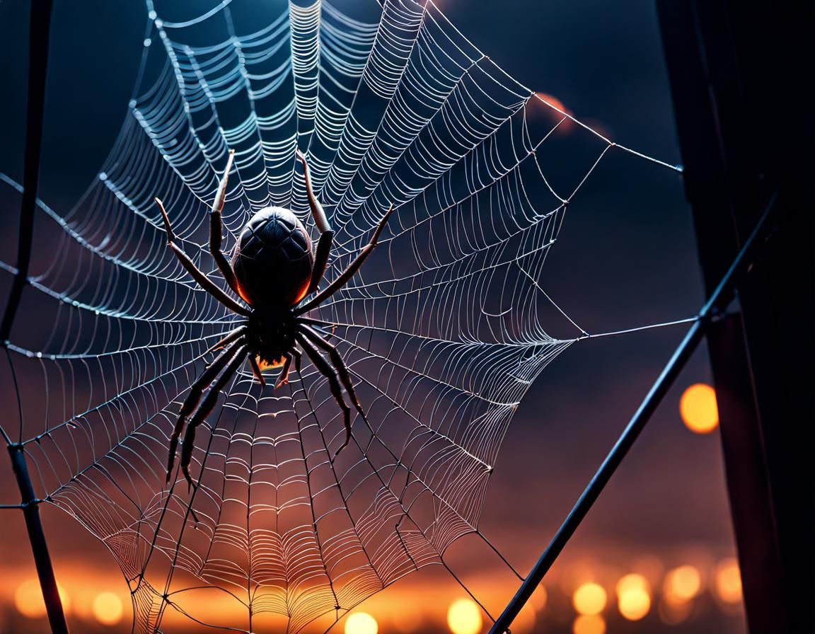 Glowing Neon Spider in Intricate Spiderweb