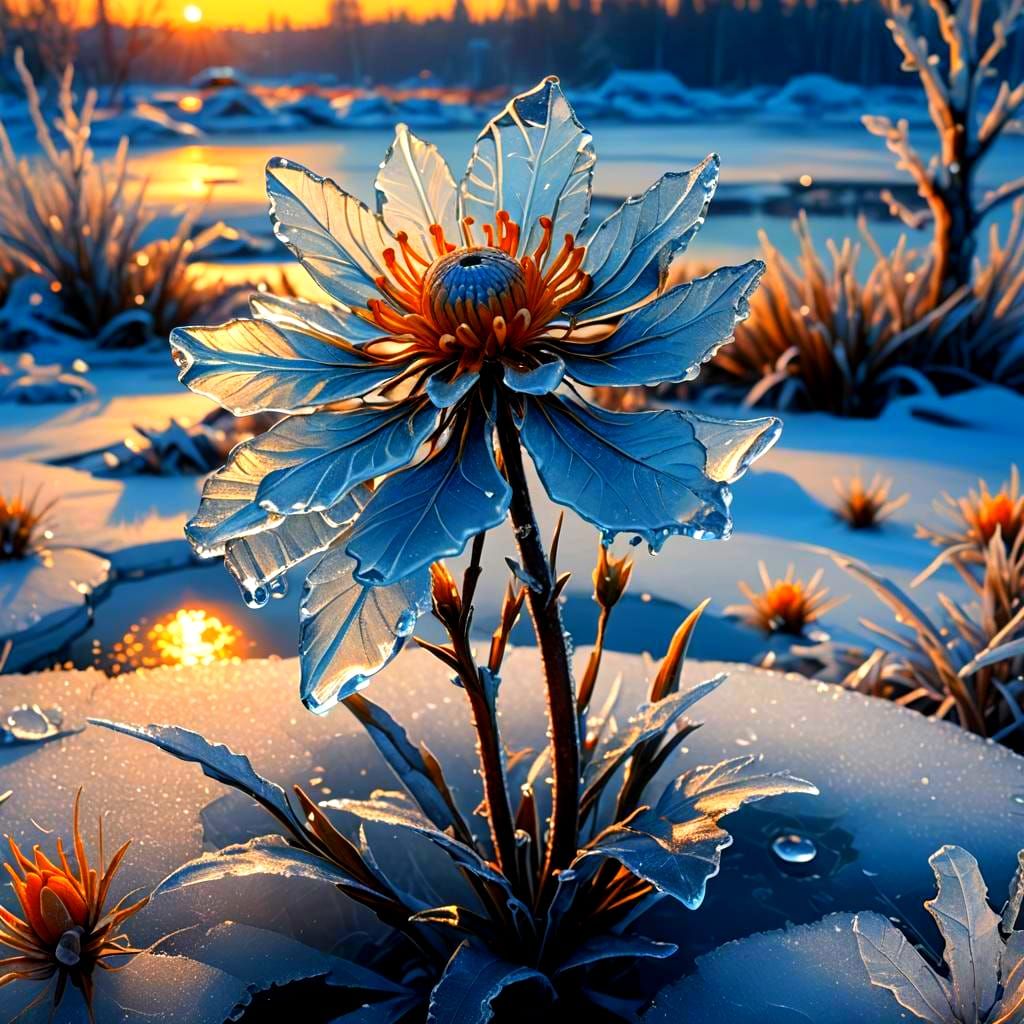 Frozen Flower: Detailed Matte Painting in Ice