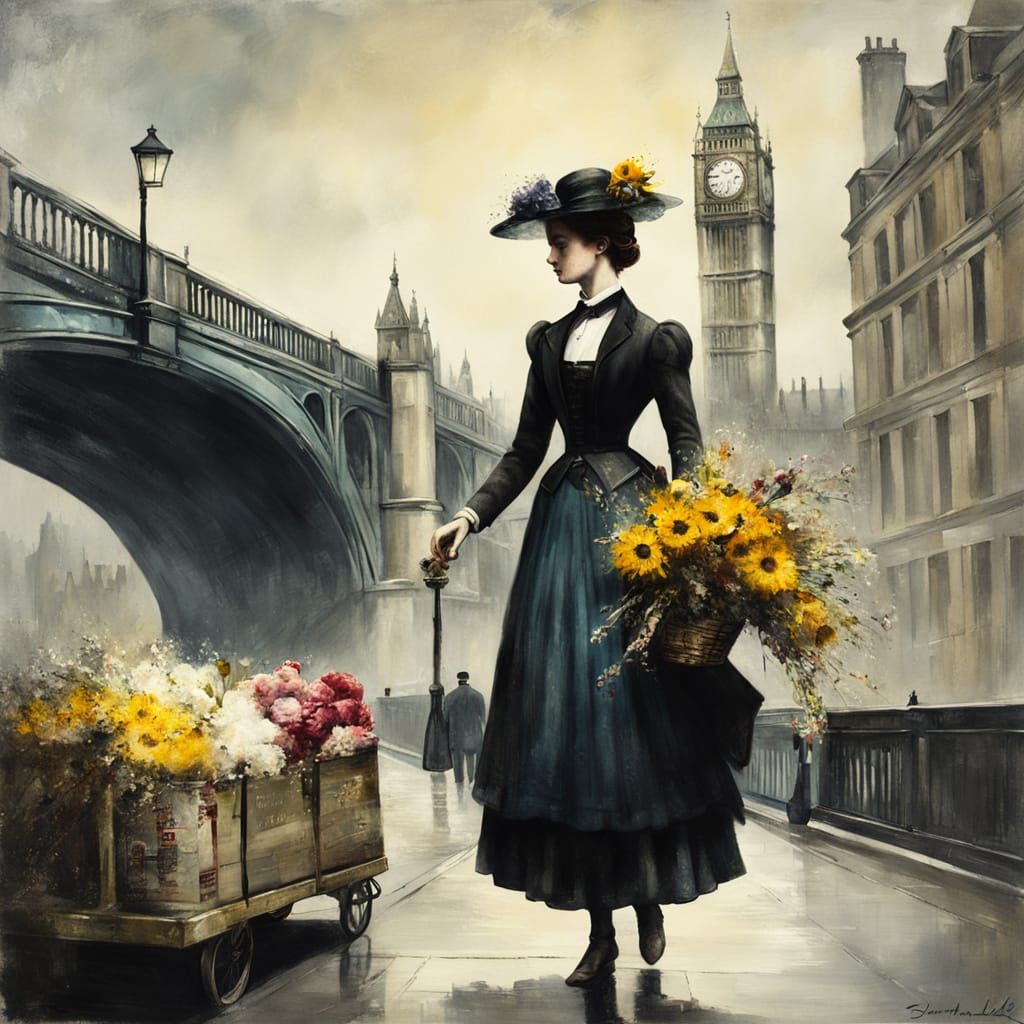 Victorian Street Flower Seller on London Bridge