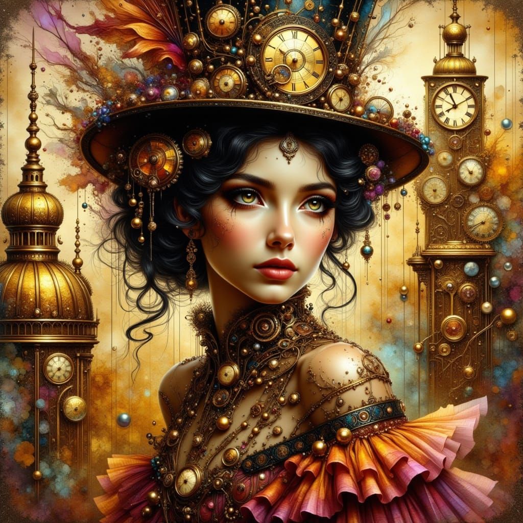 Elegant Steampunk Woman in Victorian-Inspired Attire
