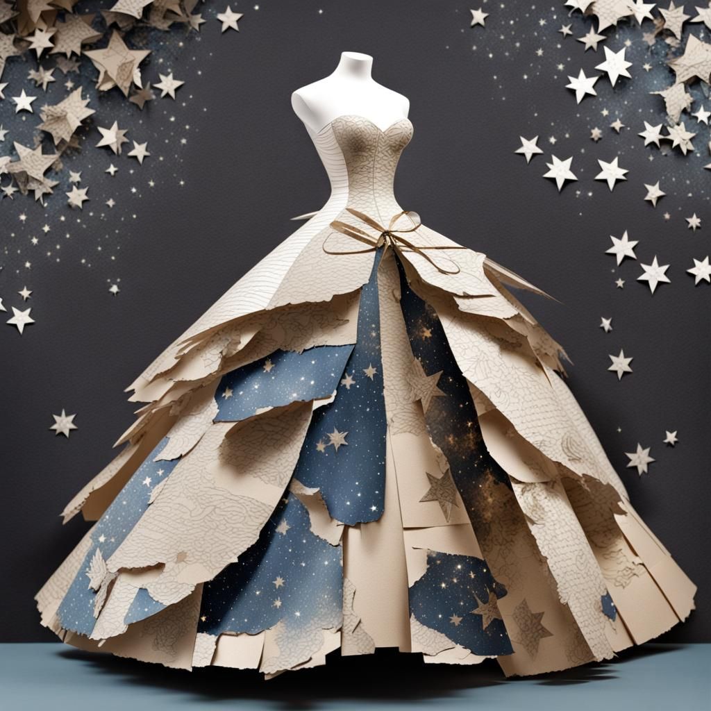 Collage Elements :: Victorian Ball Gown made of Paper :: Paper with Ripped Edges :: 3d Layers :: 3d shading :: Starry N...