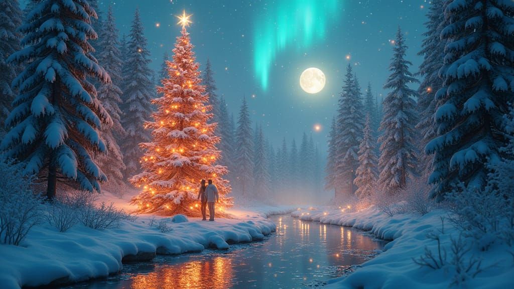 Enchanted Christmas Forest with Aurora Borealis