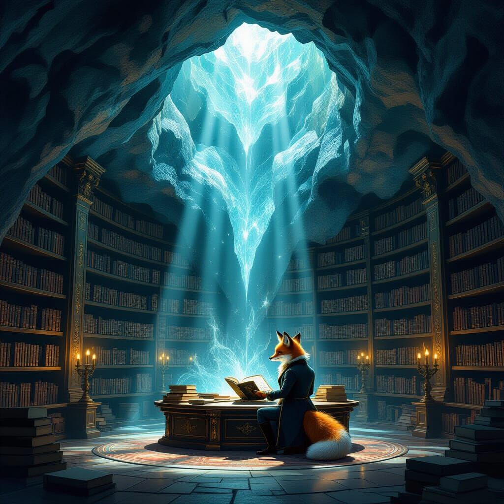 Mystical Geode Library with Fox Reader