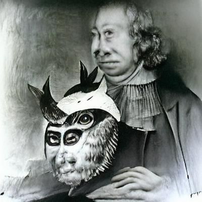 Monochrome Portrait: Man in Owl Mask