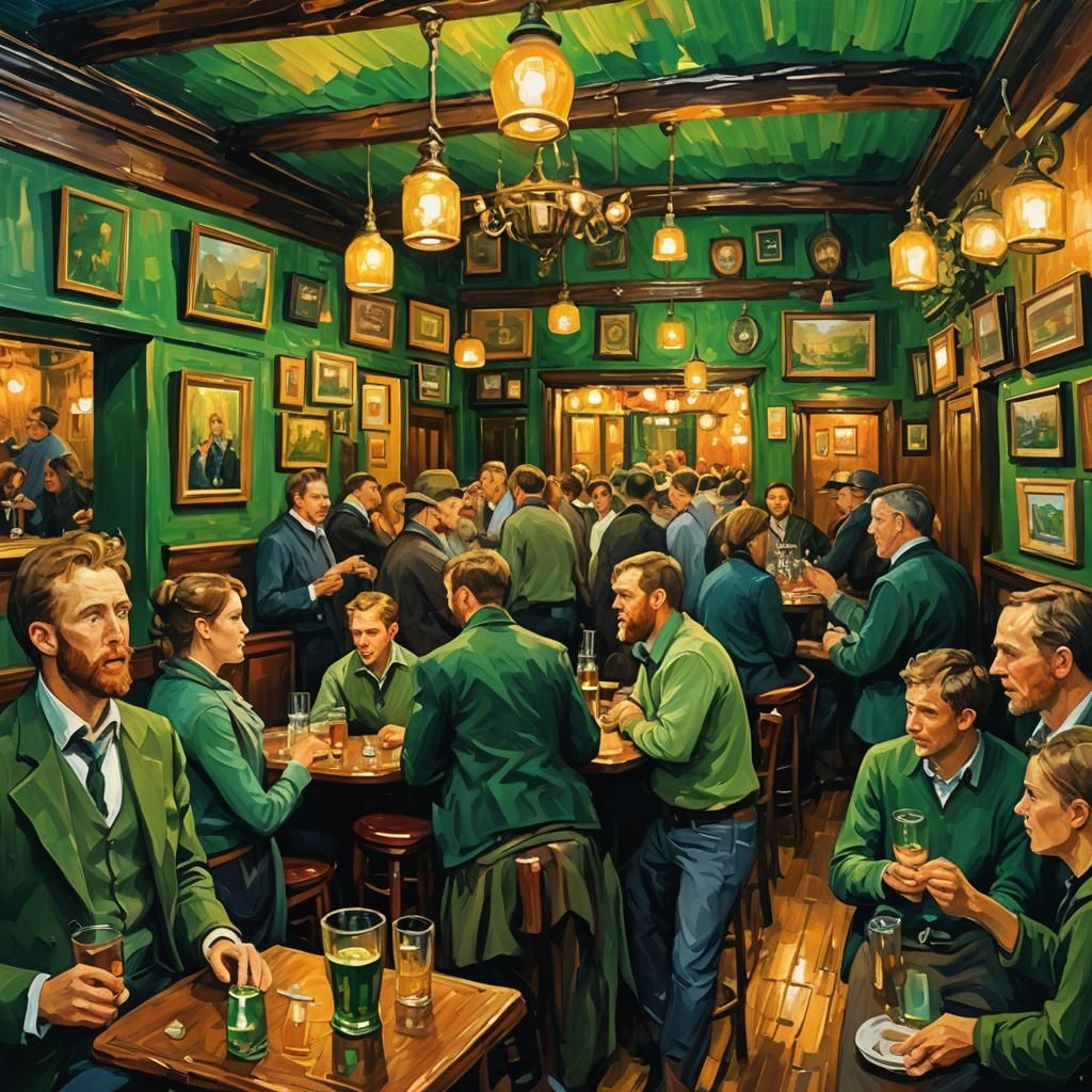 Lively Irish Pub in Neo-Impressionist Expressionist Style