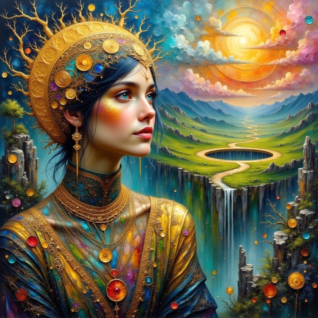 Celtic Goddess in Surreal Dreamscape Oil Painting