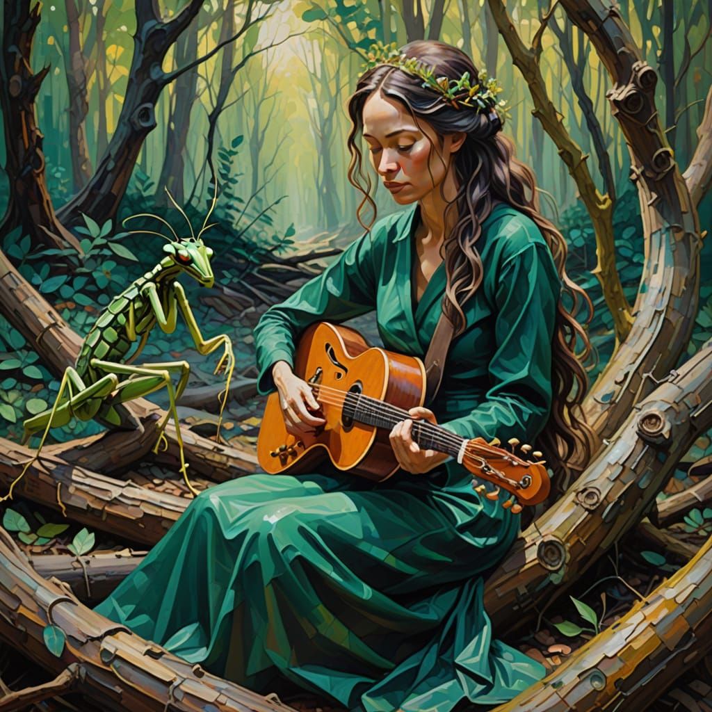 Woman in the Woods, Neo-Impressionist Oil Painting