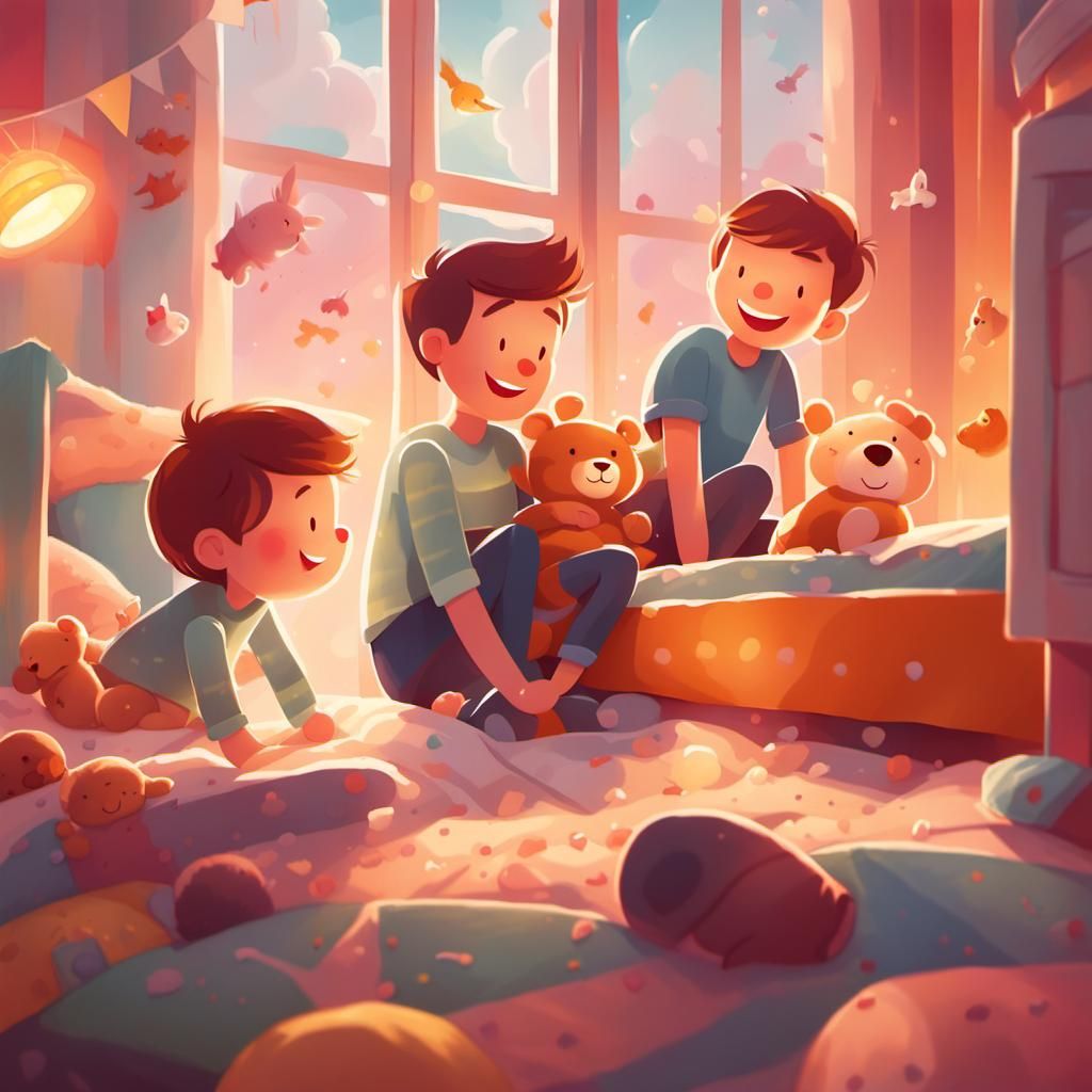 Father and Children Playing: Whimsical Digital Art