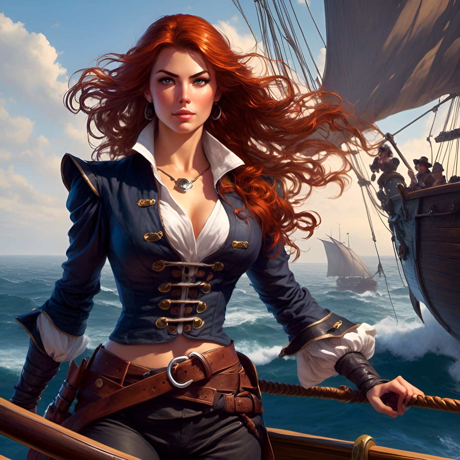 D&D Rogue on Pirate Ship Amidst Storm